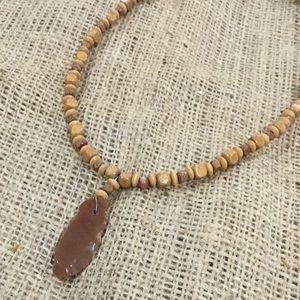 Handmade wooden beaded necklace with pendant